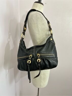 B. Makowsky Black Leather Hobo Shoulder Bag